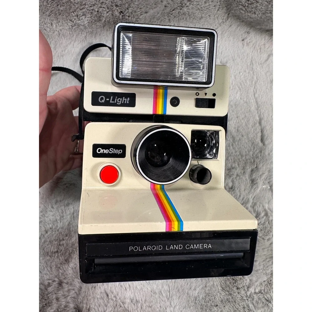 Polaroid Instant Camera OneStep Land Camera Q-Light Flash Rainbow Stripe AS IS